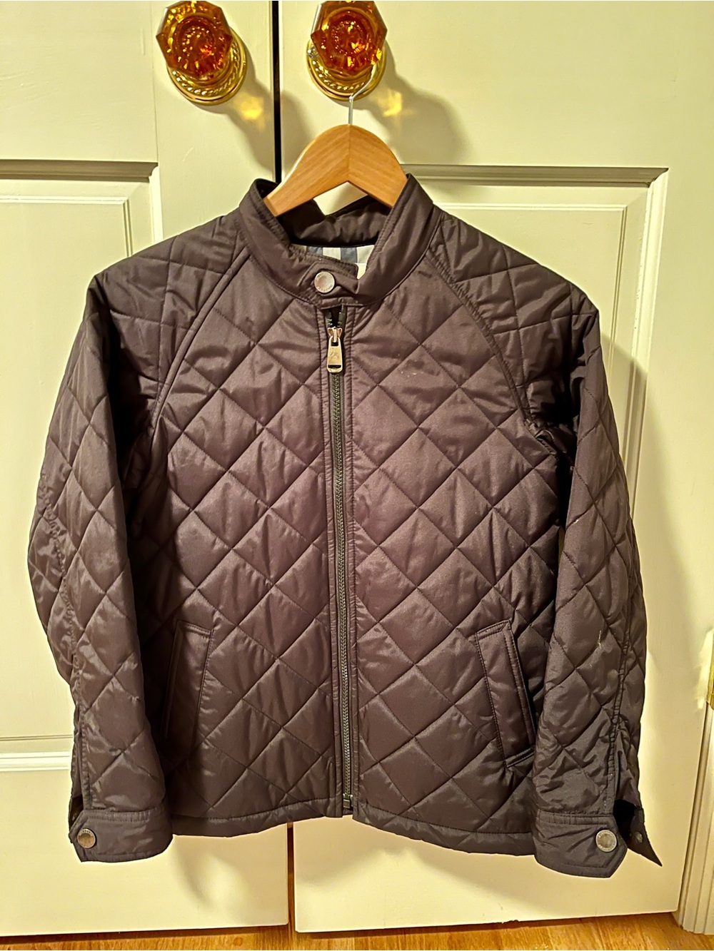 Burberry Black Puffer Jacket with Beige Check Lining